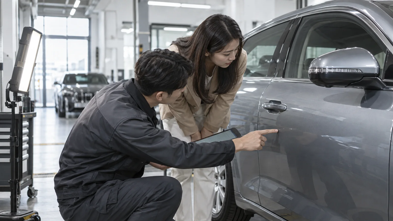 교체 전 반환 차량의 외관 상태 점검