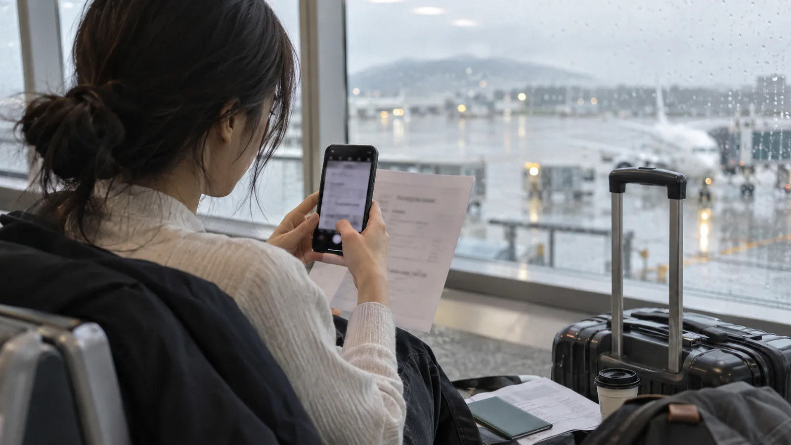항공기 결항 증빙을 휴대전화에 저장